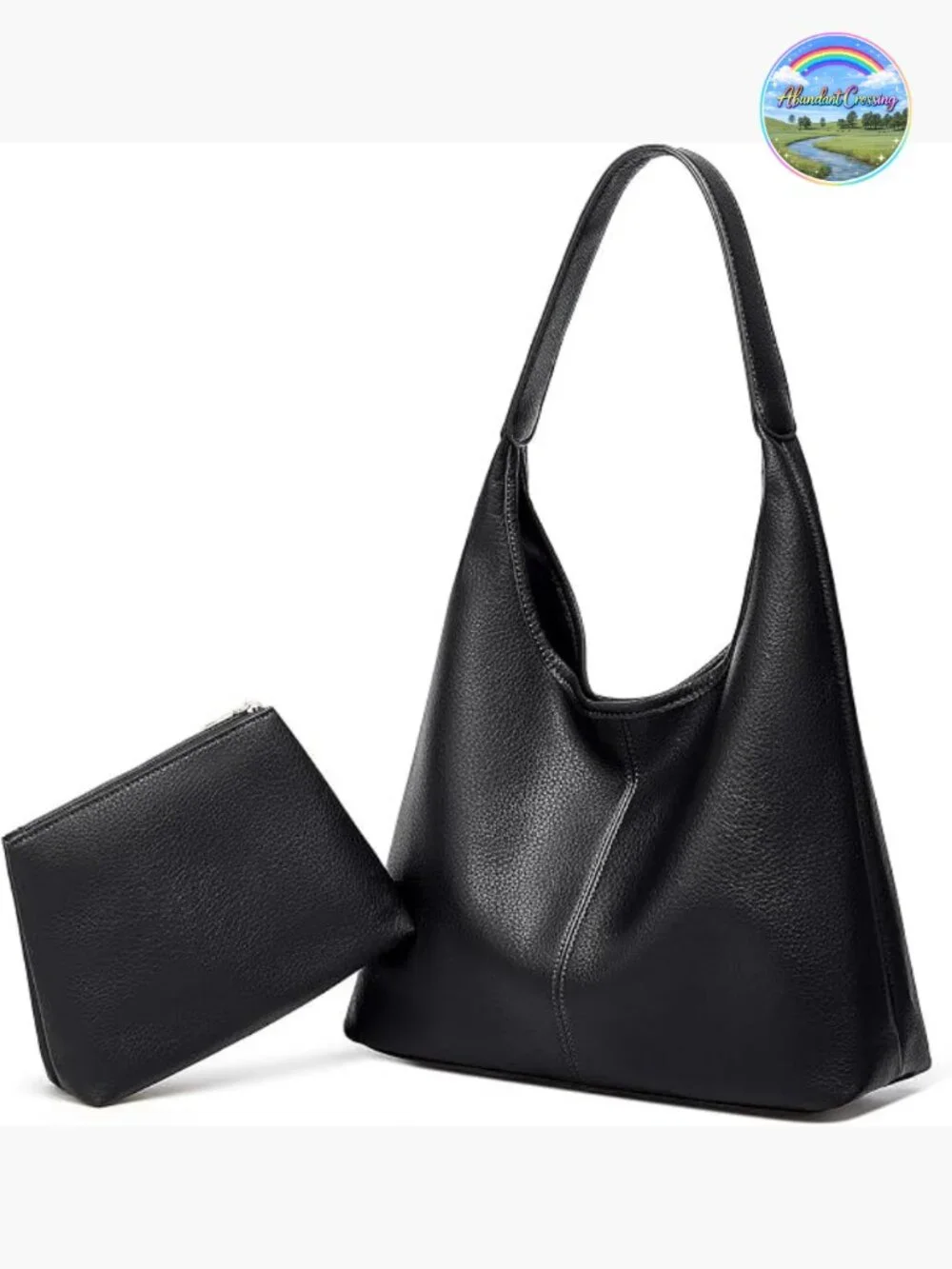 2 Pcs Faux Leather Slouchy Hobo Bags Set - Crescent Satchel Crossbody Tote
